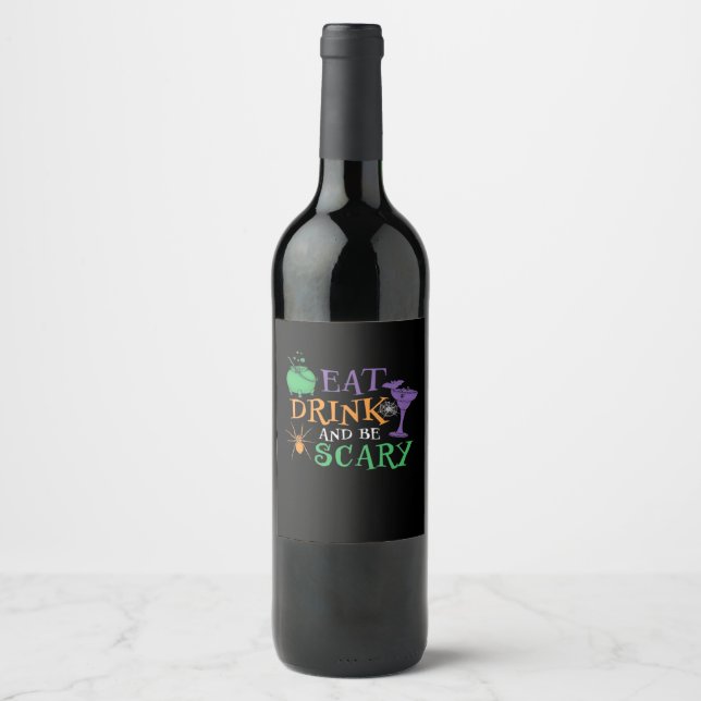 Eat Drink And Be Scary Essential Retro Graphic Wine Label (Front)