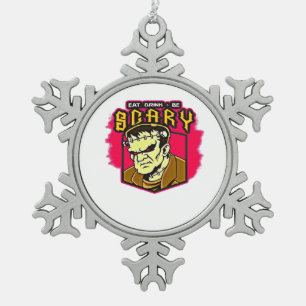 Eat Drink And Be Scary Frankenstein Halloween Crea Snowflake Pewter Christmas Ornament