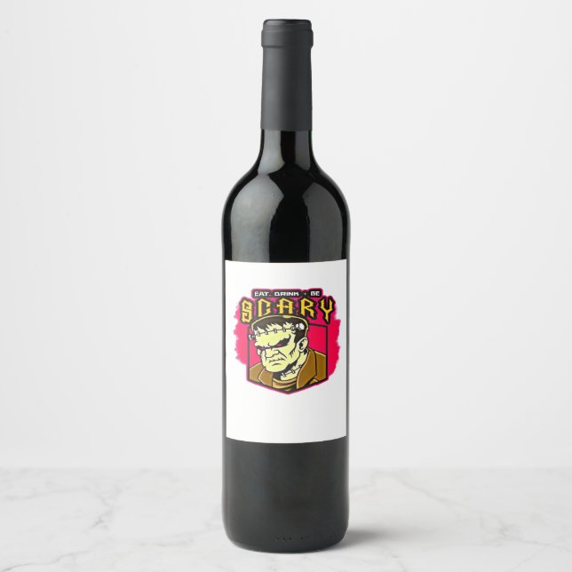 Eat Drink And Be Scary Frankenstein Halloween Crea Wine Label (Front)