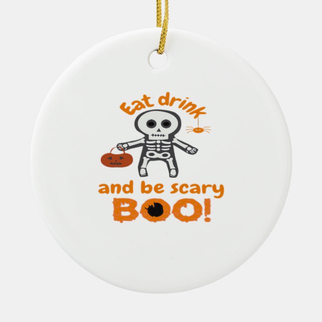 Eat Drink And Be Scary Funny Spooky  Ceramic Tree Decoration (Front)