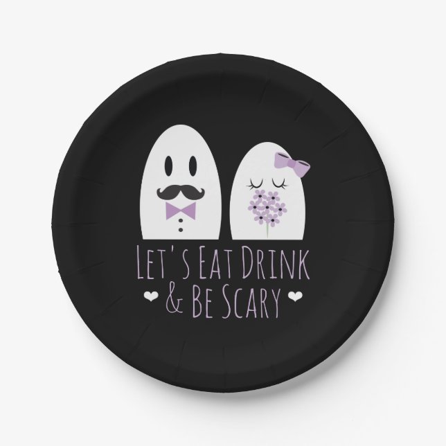 Eat Drink and Be Scary Ghost Wedding Paper Plate (Front)