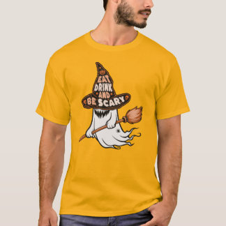 Eat, Drink, and Be Scary Ghost Witch Hat Halloween T-Shirt