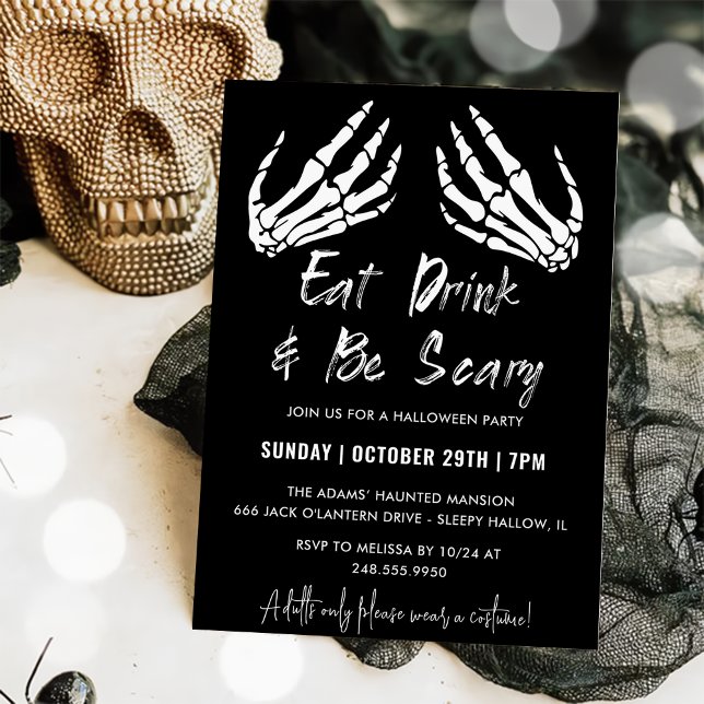 Eat Drink And Be Scary Grey Halloween Party Invitation (Creator Uploaded)