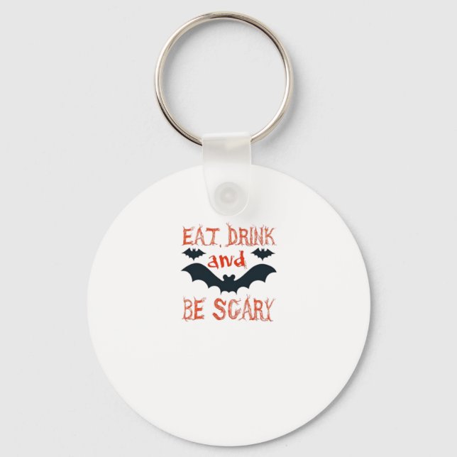 Eat Drink And Be Scary Halloween Bats Party Hallow Key Ring (Front)