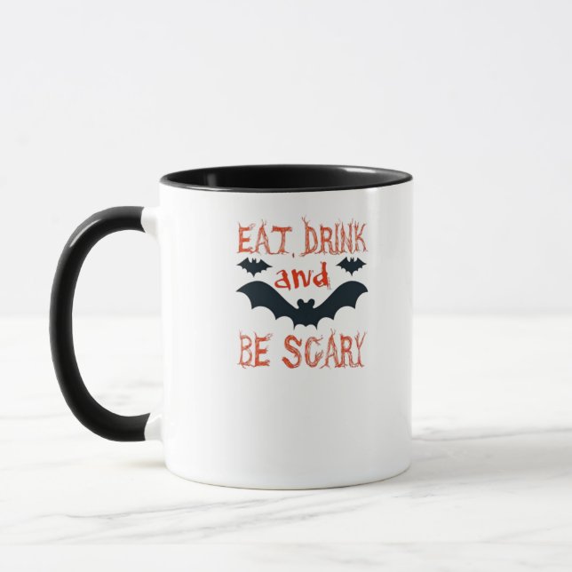 Eat Drink And Be Scary Halloween Bats Party Hallow Mug (Left)