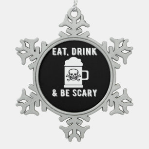 Eat Drink And Be Scary Halloween Beer Vintage Styl Snowflake Pewter Christmas Ornament