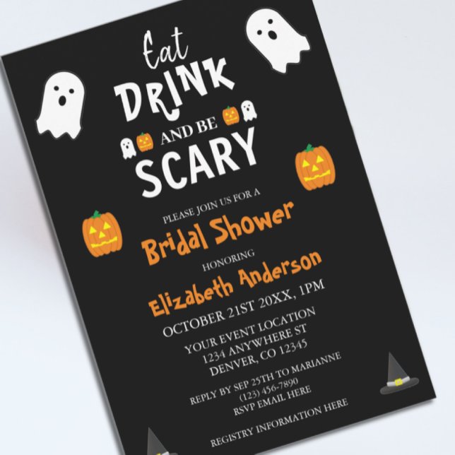 Eat, Drink and Be Scary Halloween Bridal Shower  Invitation (Creator Uploaded)