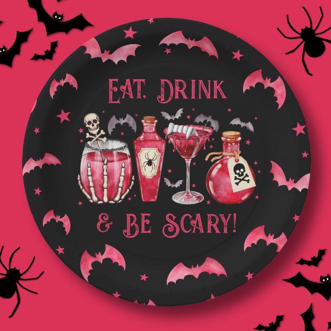 Eat Drink and Be Scary Halloween Cocktails Paper Plate (Eat Drink and Be Scary Halloween Cocktails Paper Plates)