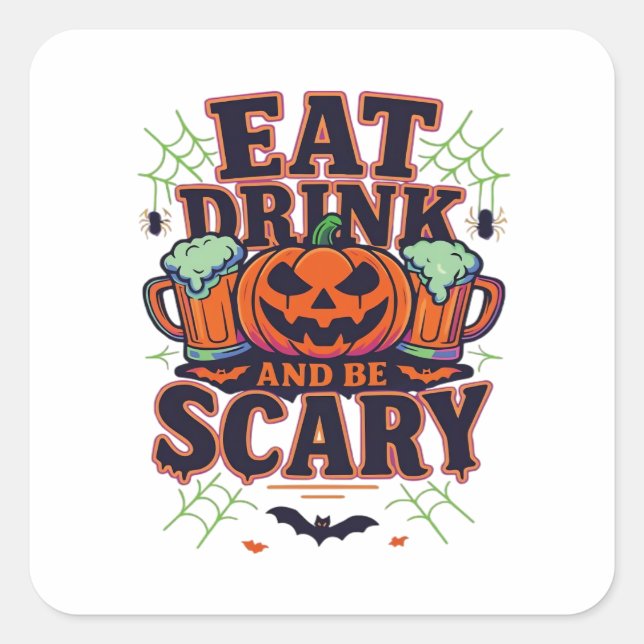 Eat Drink And Be Scary Halloween Design Creative S Square Sticker (Front)