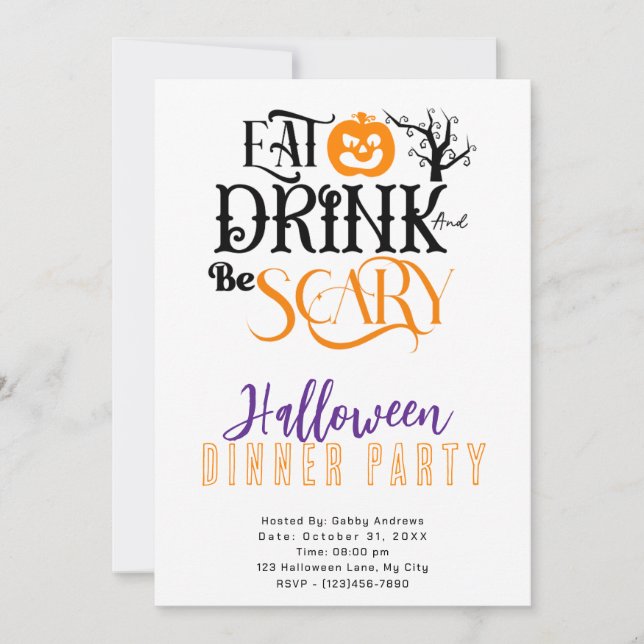 Eat Drink and be Scary Halloween Dinner Party Invitation (Front)