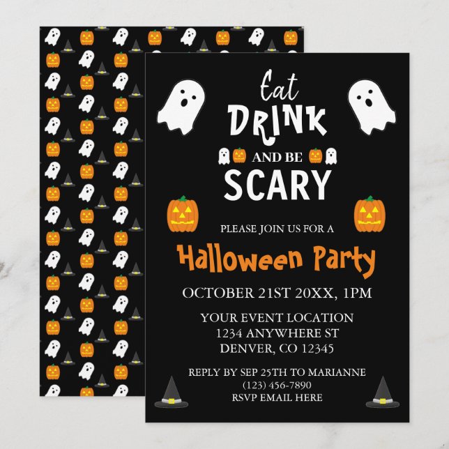 Eat, Drink and Be Scary Halloween Invitation (Front/Back)
