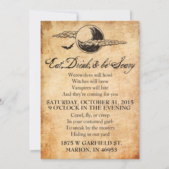 Eat, Drink, and Be Scary Halloween Invitation (Front)