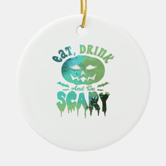 Eat Drink And Be Scary Halloween Light Ceramic Tree Decoration (Front)