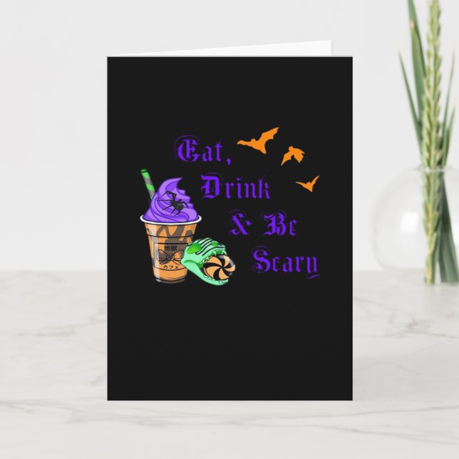 Eat Drink And Be Scary Halloween Minimal Clean Card (Front)