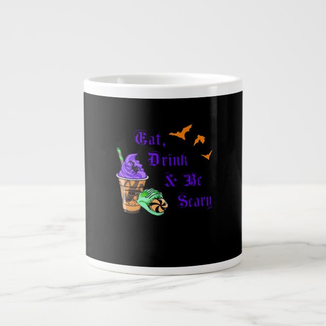 Eat Drink And Be Scary Halloween Minimal Clean Large Coffee Mug (Front)