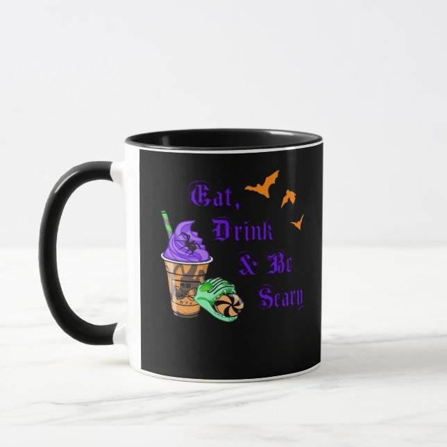 Eat Drink And Be Scary Halloween Minimal Clean Mug (Left)