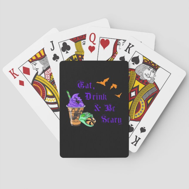 Eat Drink And Be Scary Halloween Minimal Clean Playing Cards (Back)