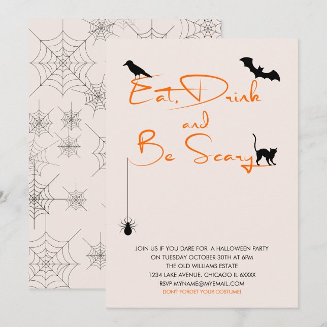 Eat Drink and Be Scary Halloween Party Card (Front/Back)