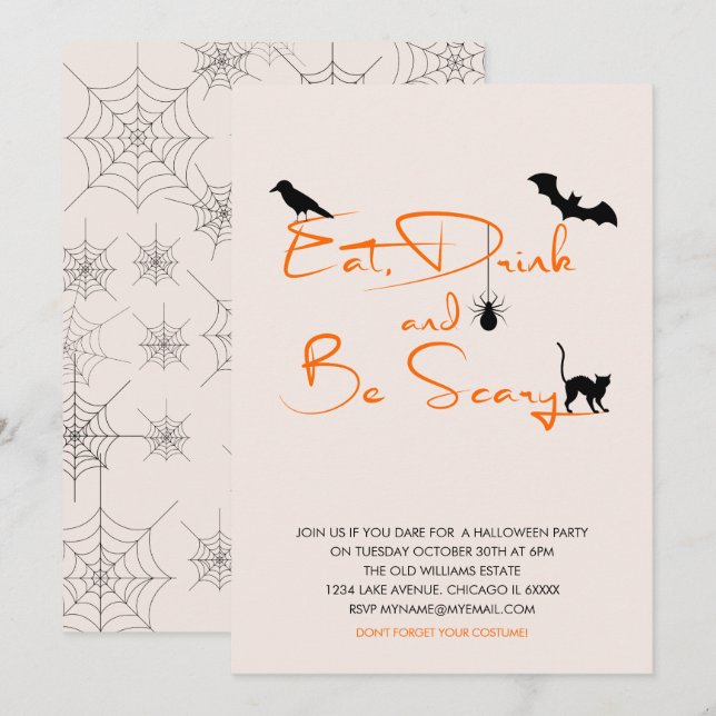 Eat Drink and Be Scary Halloween Party Card (Front/Back)