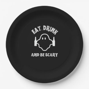 Eat Drink And Be Scary Halloween Party Funny Ghost Paper Plate