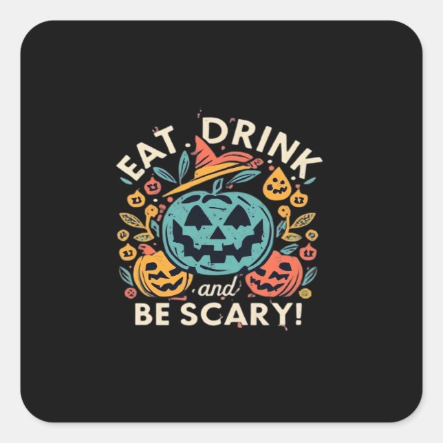 Eat Drink And Be Scary Halloween Party Funny Trend Square Sticker (Front)