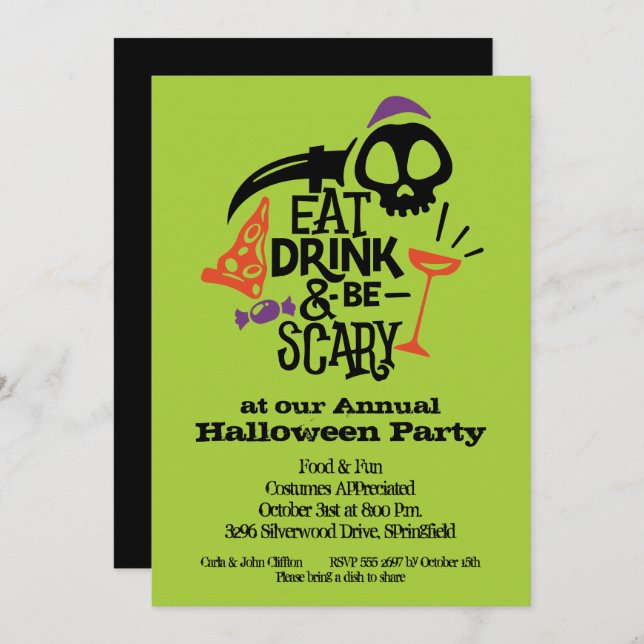 Eat Drink and Be Scary Halloween Party Invitations (Front/Back)