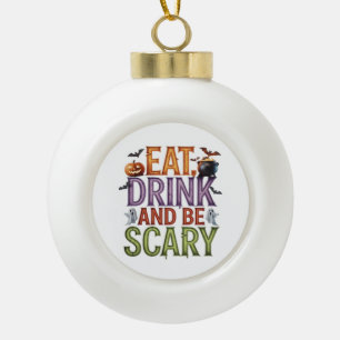 Eat Drink And Be Scary Halloween Party Spooky Desi Ceramic Ball Christmas Ornament