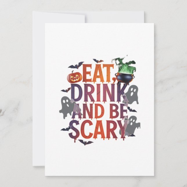 Eat Drink And Be Scary Halloween Party Spooky Desi Holiday Card (Front)