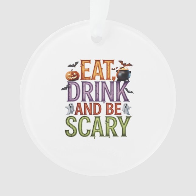 Eat Drink And Be Scary Halloween Party Spooky Desi Ornament (Front)