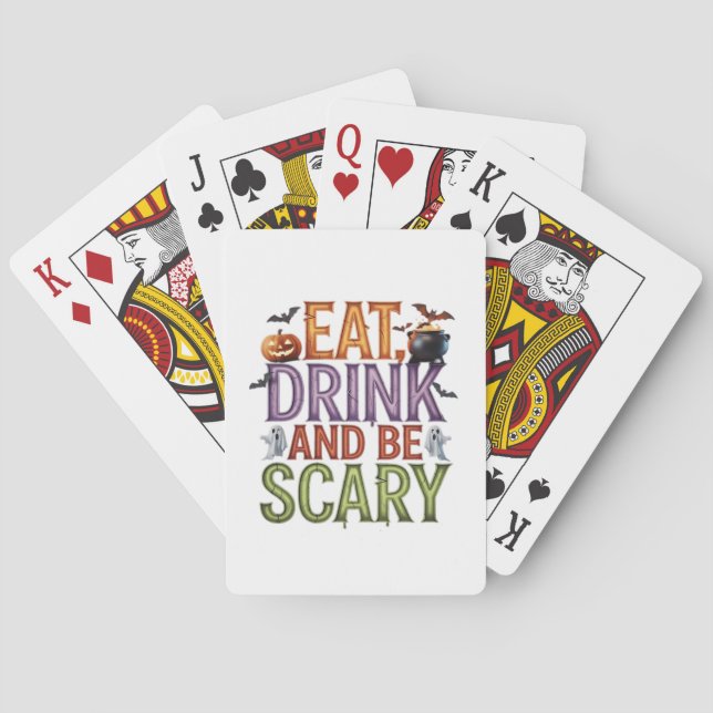 Eat Drink And Be Scary Halloween Party Spooky Desi Playing Cards (Back)
