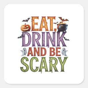 Eat Drink And Be Scary Halloween Party Spooky Desi Square Sticker