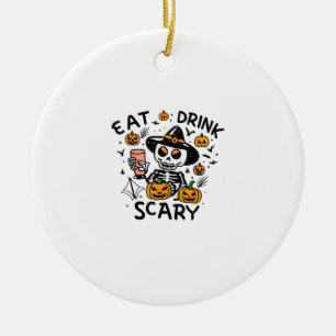 Eat Drink And Be Scary Halloween Pumpkin Miniature Ceramic Tree Decoration
