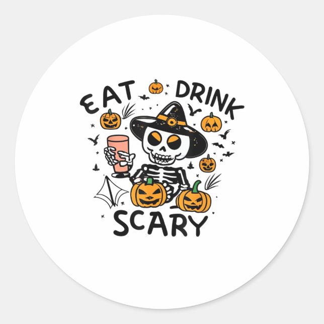 Eat Drink And Be Scary Halloween Pumpkin Miniature Classic Round Sticker (Front)