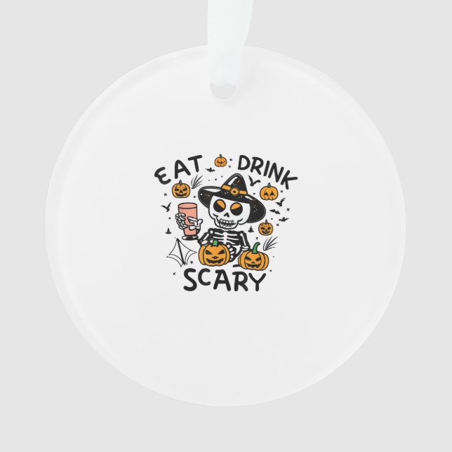 Eat Drink And Be Scary Halloween Pumpkin Miniature Ornament (Front)