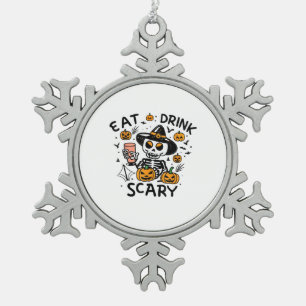Eat Drink And Be Scary Halloween Pumpkin Miniature Snowflake Pewter Christmas Ornament