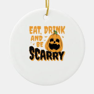 Eat Drink And Be Scary Halloween Pumpkin Vintage G Ceramic Tree Decoration