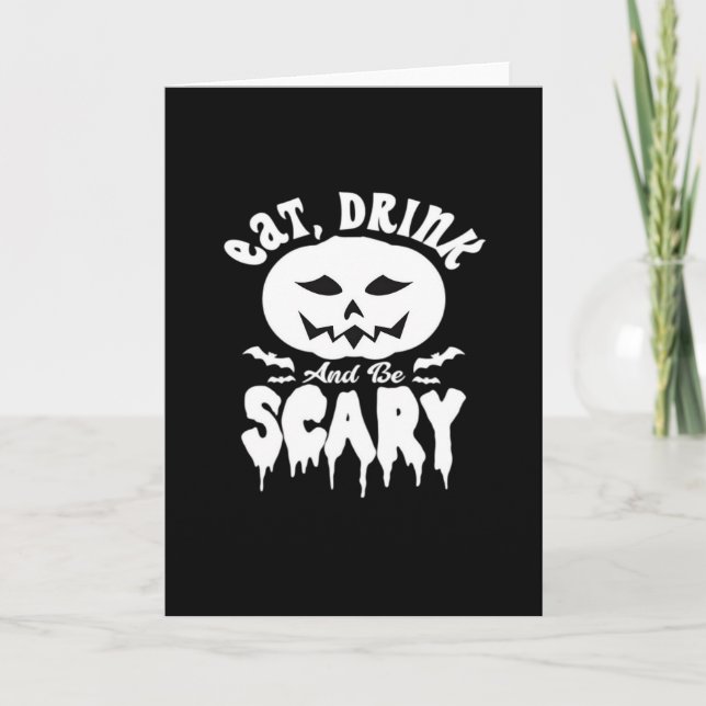 Eat Drink And Be Scary Halloween Retro Classic Card (Front)