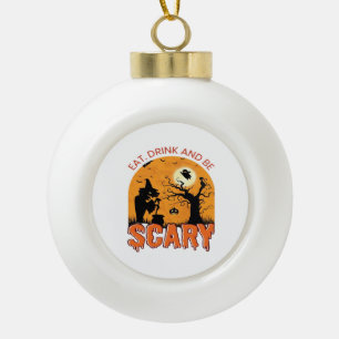 Eat Drink And Be Scary Halloween Scene Vintage Gra Ceramic Ball Christmas Ornament