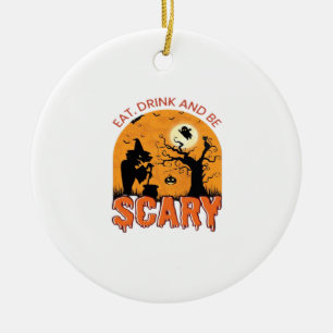 Eat Drink And Be Scary Halloween Scene Vintage Gra Ceramic Tree Decoration