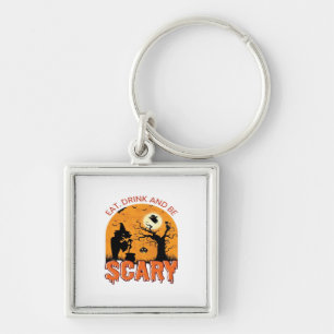 Eat Drink And Be Scary Halloween Scene Vintage Gra Key Ring