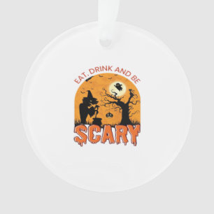 Eat Drink And Be Scary Halloween Scene Vintage Gra Ornament