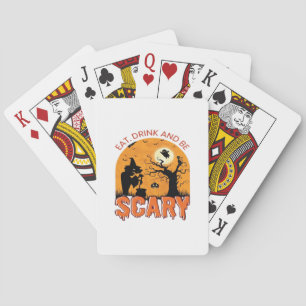 Eat Drink And Be Scary Halloween Scene Vintage Gra Playing Cards