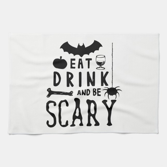 eat drink and be scary halloween tea towel (Horizontal)