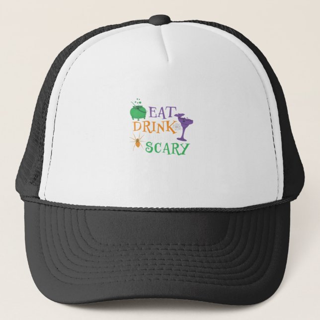 Eat Drink And Be Scary Halloween Trucker Hat (Front)