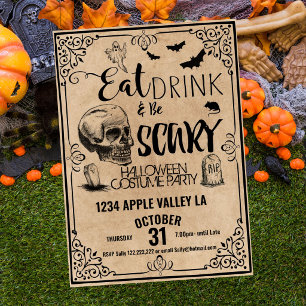 Eat Drink and Be Scary Halloween Vintage Party Poster