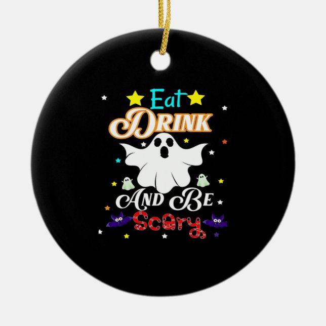 Eat Drink And Be Scary Happy Halloween Day Ceramic Tree Decoration (Front)