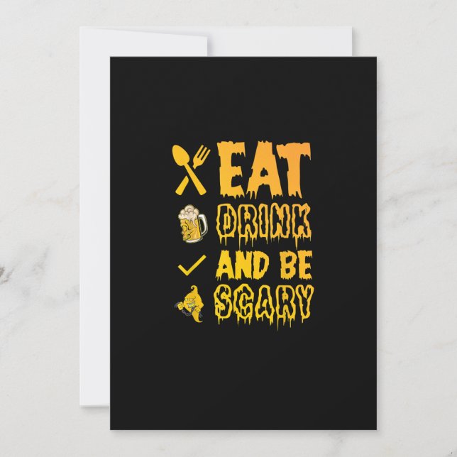 Eat Drink And Be Scary I Halloween Retro Classic Holiday Card (Front)