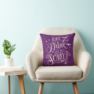 Eat Drink and Be Scary Purple Halloween Cushion