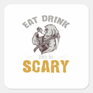 Eat Drink And Be Scary Reaper Minimal Clean Square Sticker