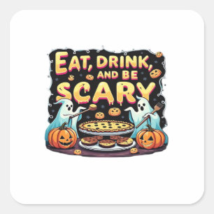 Eat Drink And Be Scary Spooky Bakery Halloween Coo Square Sticker